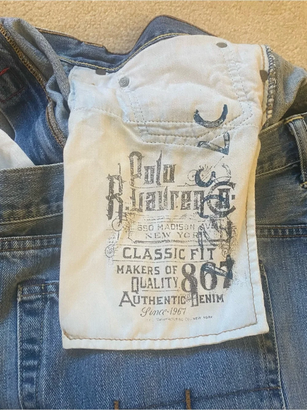 Polo Ralph Lauren Andrew Classic Fit Jeans Mens 40x30 Blue Wash Straight Denim